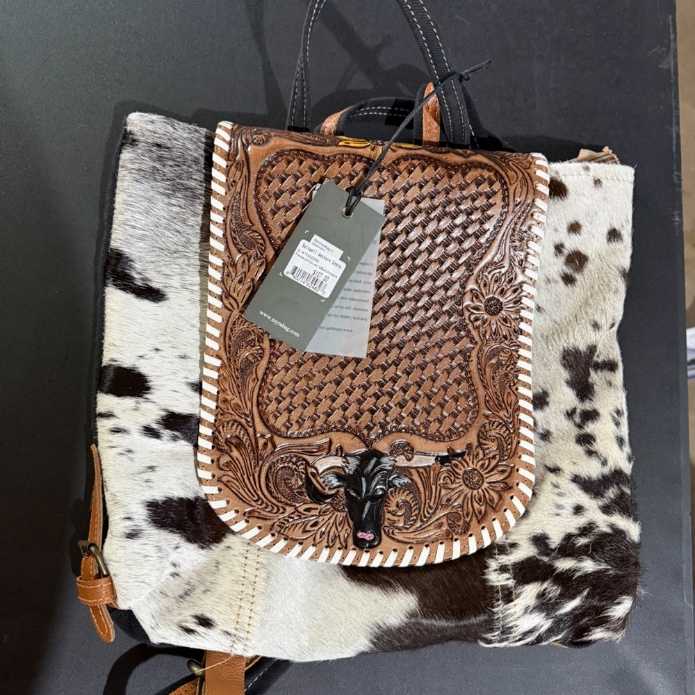 Myra Bag Brown and White Cowhide Backpack